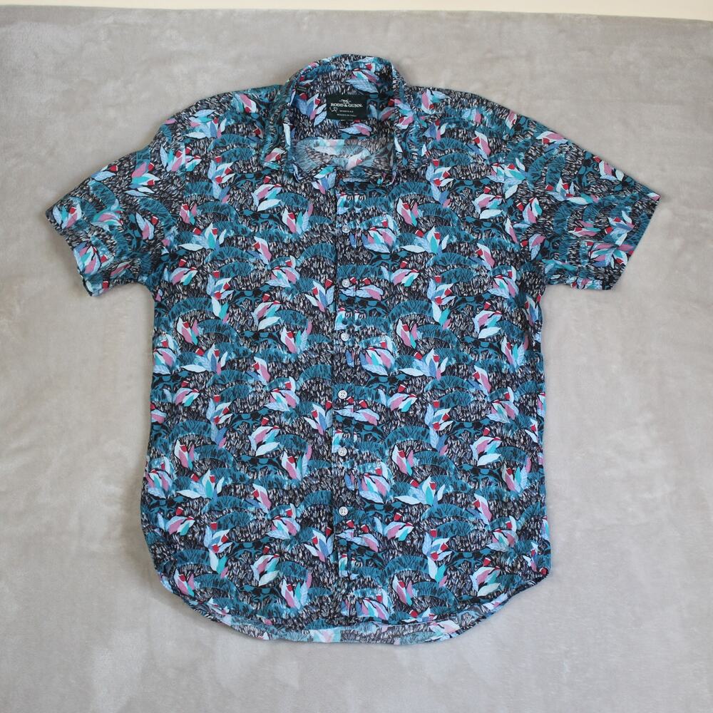 Rodd & Gunn Hawaiian Shirt Men's Large Blue Floral Tropical Button Up Sports Fit